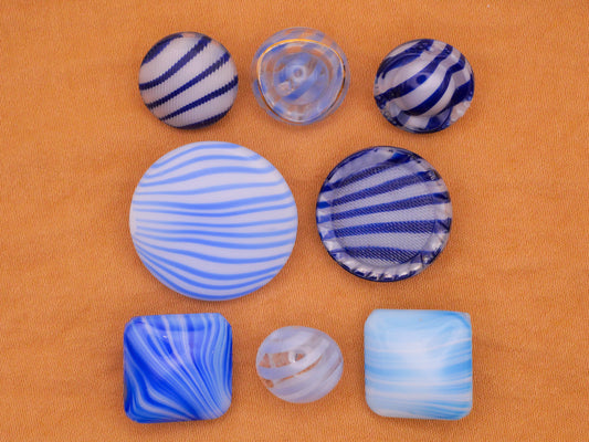 Blue Stripe Dig Dug Design Vintage Glass Button Various 12-22mm