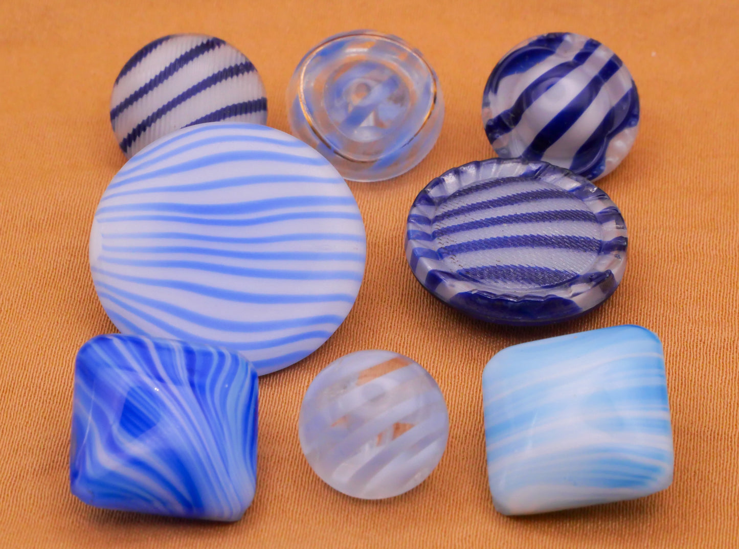 Blue Stripe Dig Dug Design Vintage Glass Button Various 12-22mm