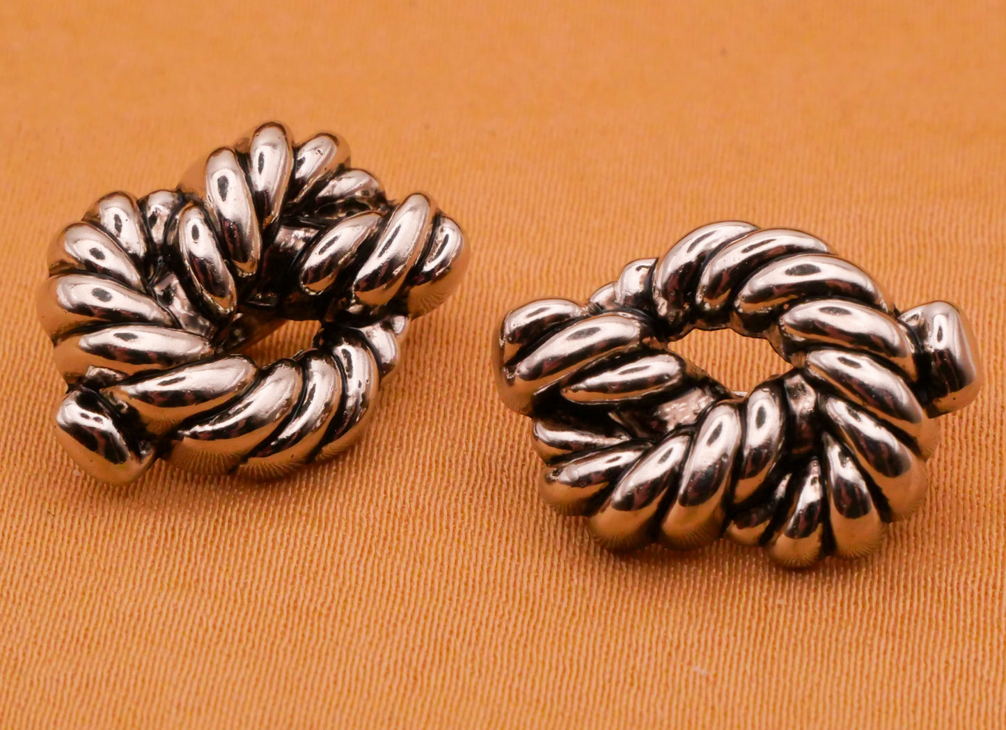 Rope Knot Vintage Silver Plastic Pair of Buttons 13x19mm