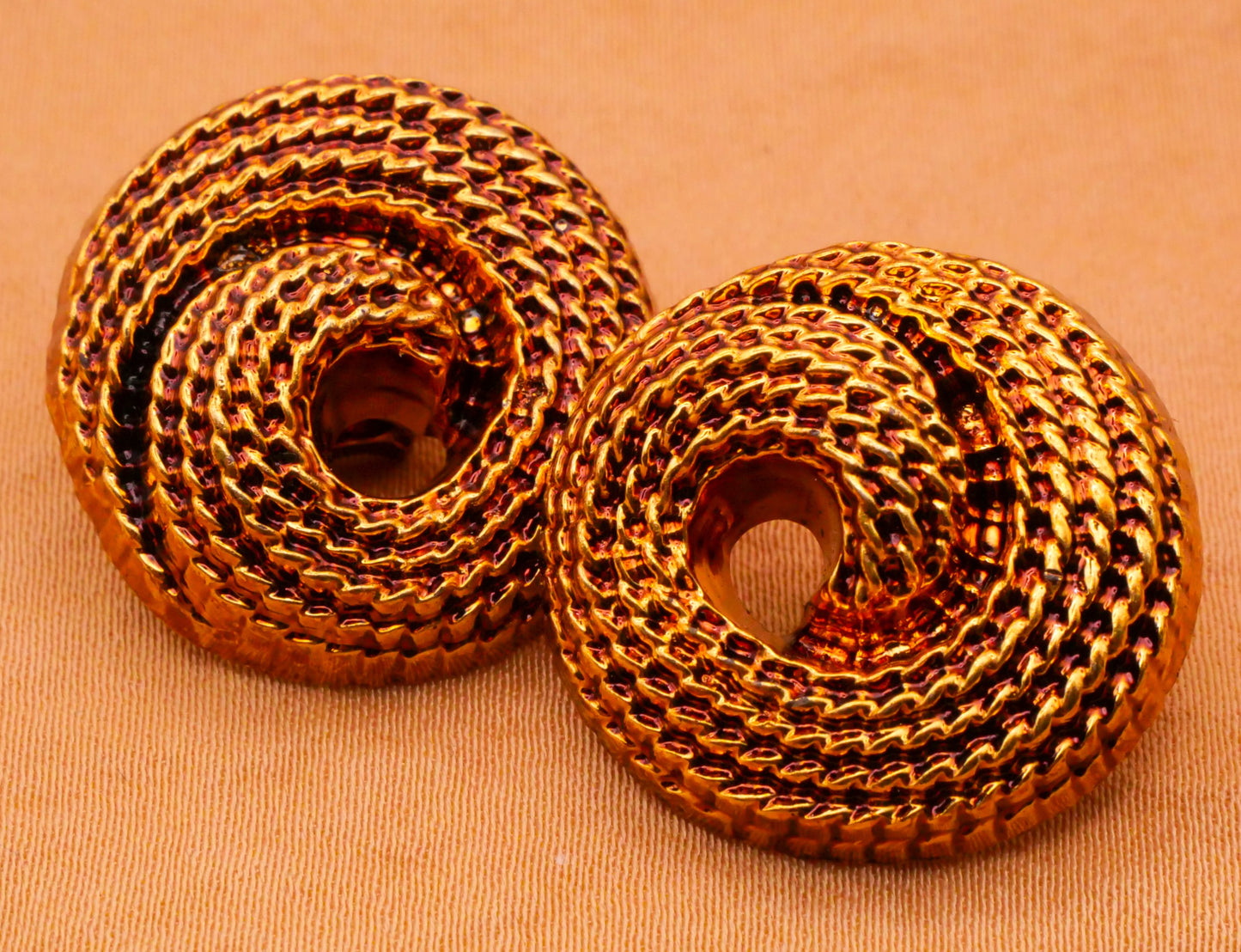 Rope Textured Coil Copper Bronze Plastic Pair of Buttons 23mm