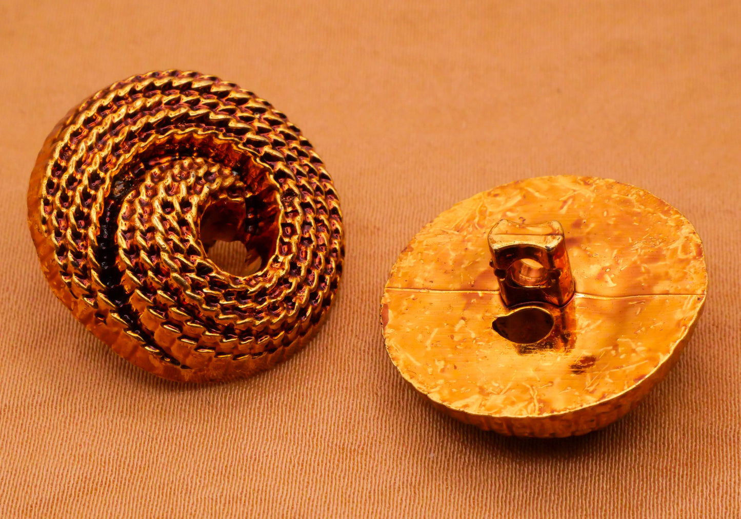 Rope Textured Coil Copper Bronze Plastic Pair of Buttons 23mm