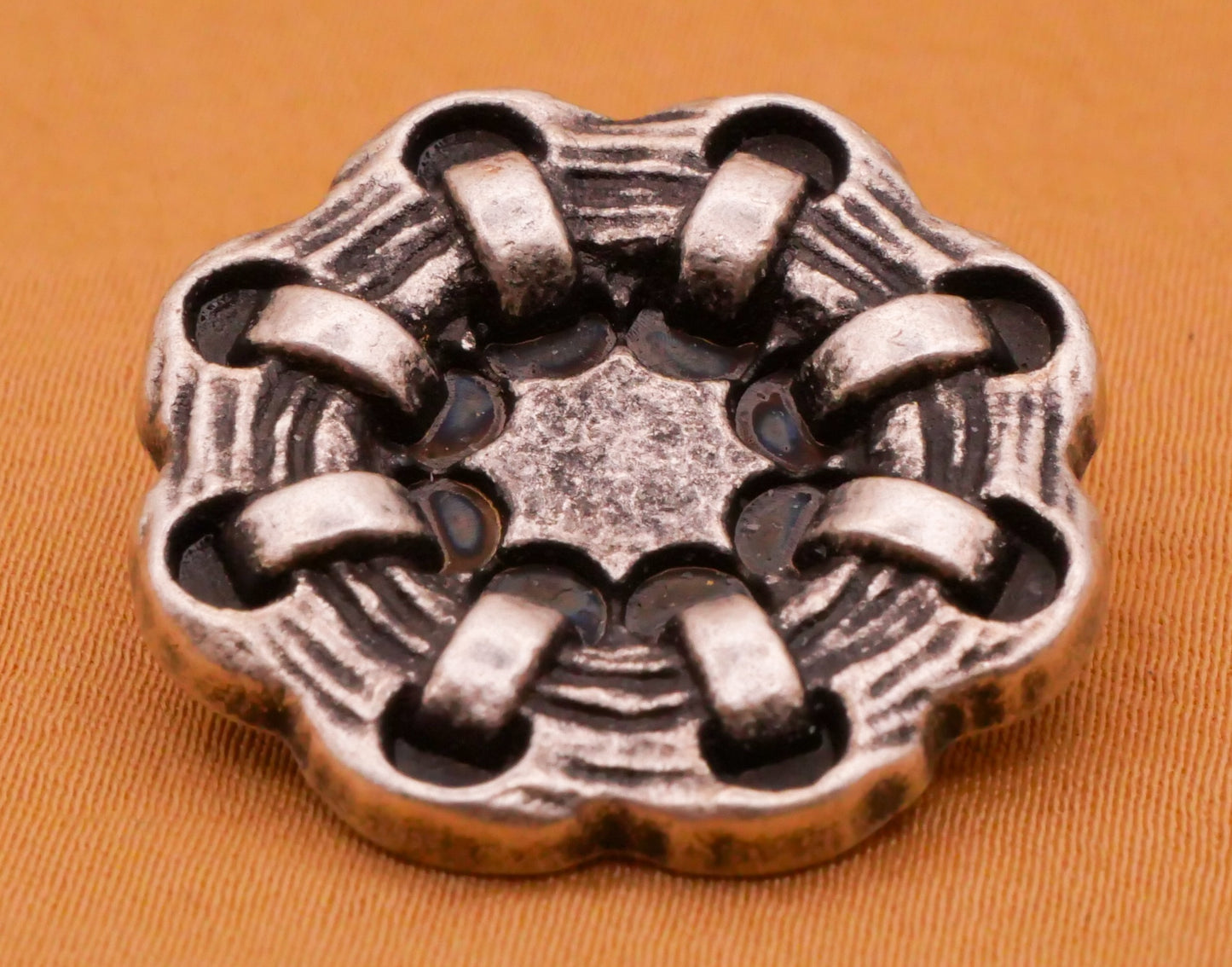 Leather Stitch Look Antiqued Silver Metal Button 25mm