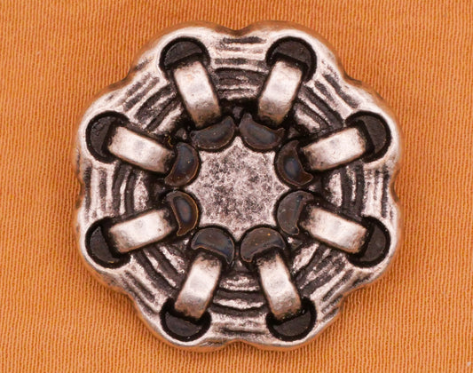 Leather Stitch Look Antiqued Silver Metal Button 25mm