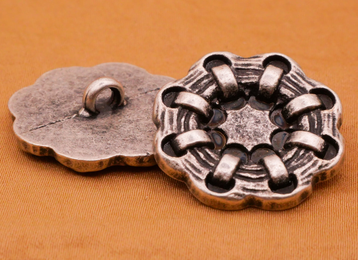 Leather Stitch Look Antiqued Silver Metal Button 25mm