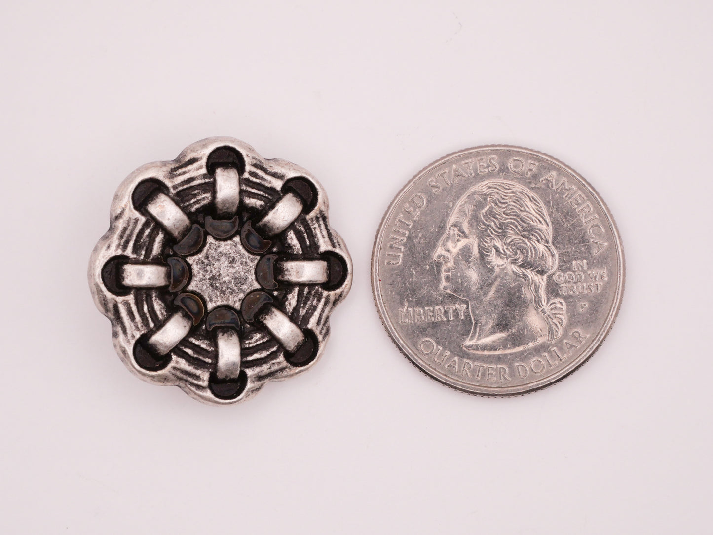 Leather Stitch Look Antiqued Silver Metal Button 25mm