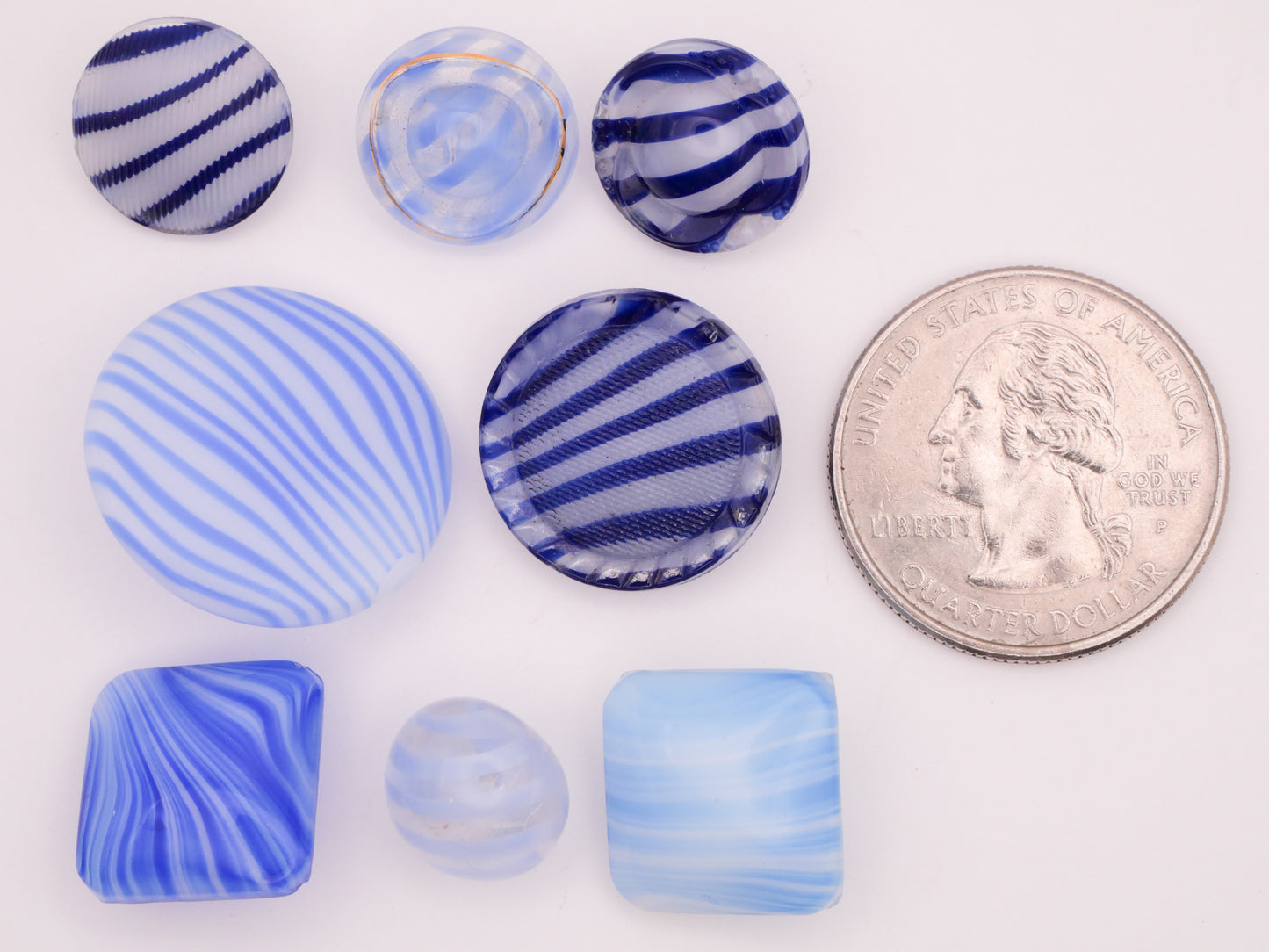 Blue Stripe Dig Dug Design Vintage Glass Button Various 12-22mm