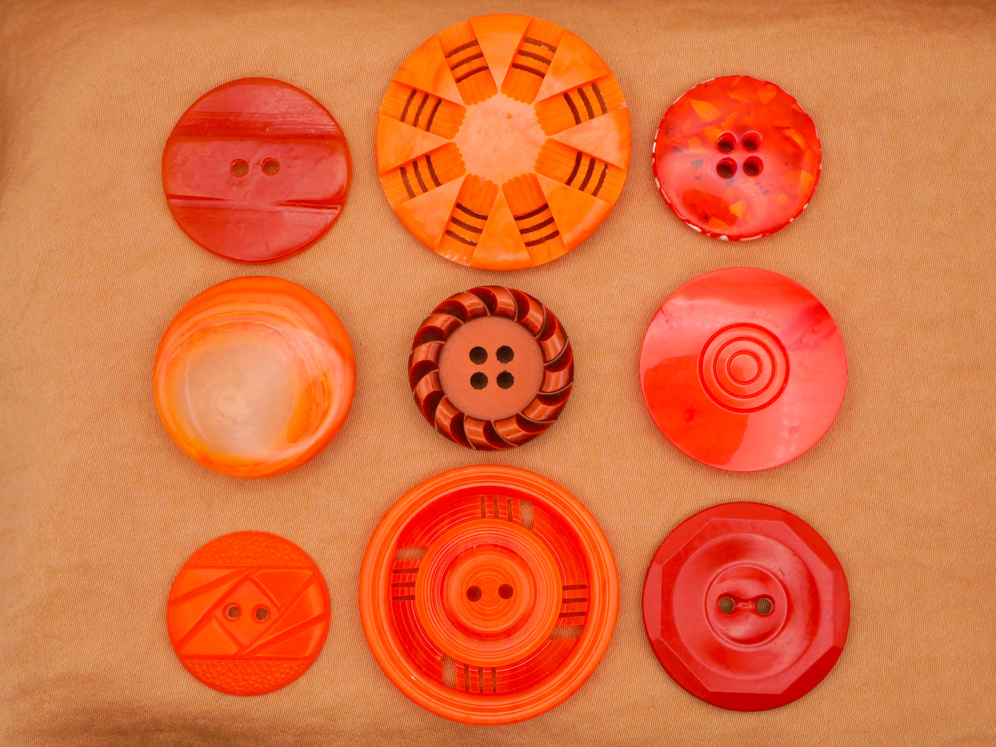 Orange Vintage Plastic Double Cut Housecoat Button Various 21-35mm