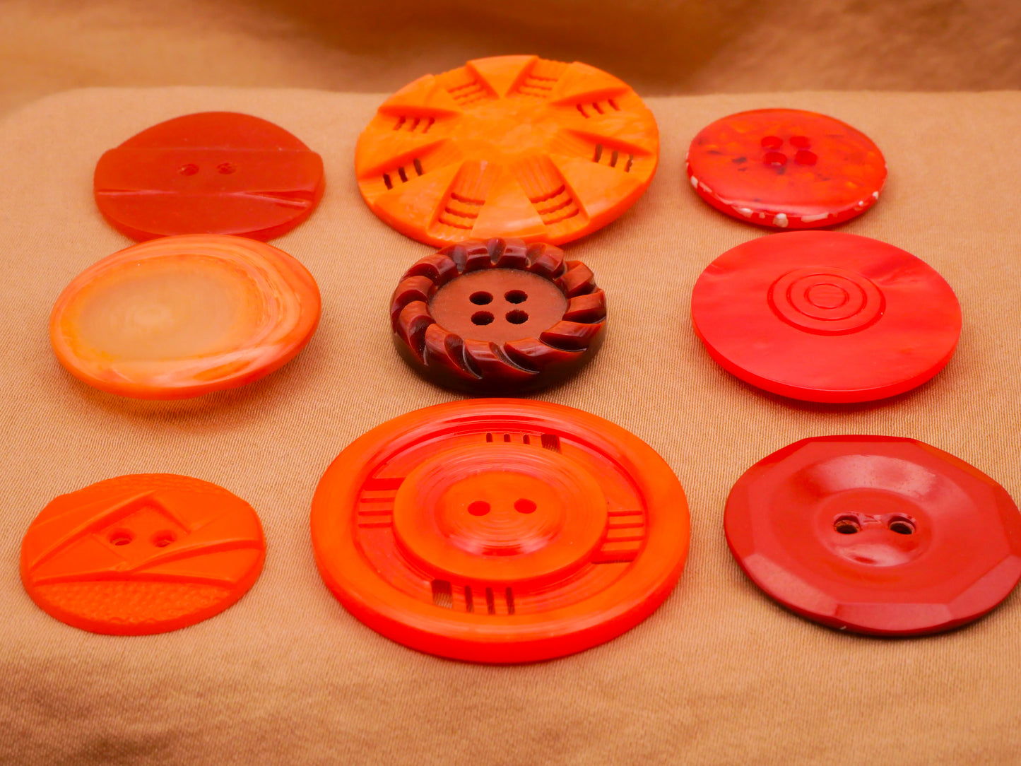 Orange Vintage Plastic Double Cut Housecoat Button Various 21-35mm
