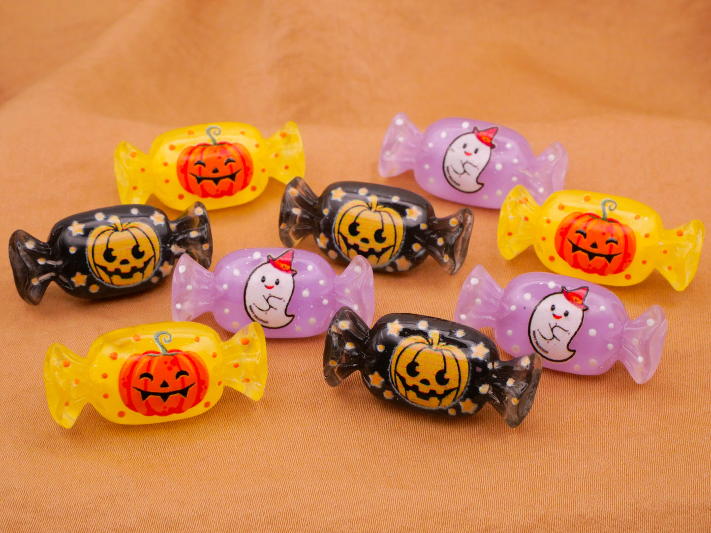 Halloween Wrapped Candy Pumpkin Ghost Plastic Assorted Set of Four Buttons 14x31mm