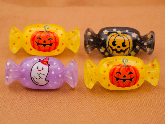 Halloween Wrapped Candy Pumpkin Ghost Plastic Assorted Set of Four Buttons 14x31mm