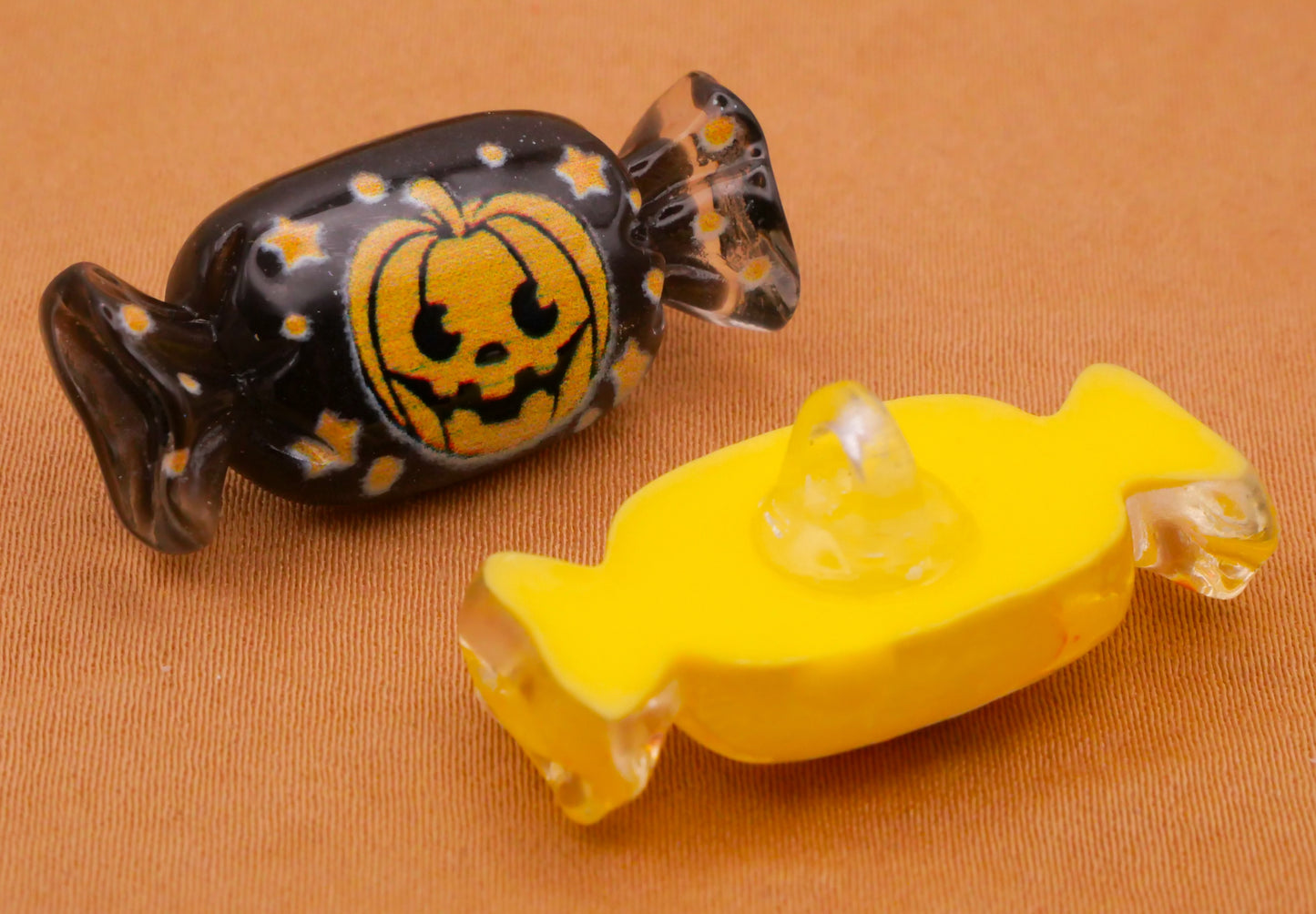 Halloween Wrapped Candy Pumpkin Ghost Plastic Assorted Set of Four Buttons 14x31mm