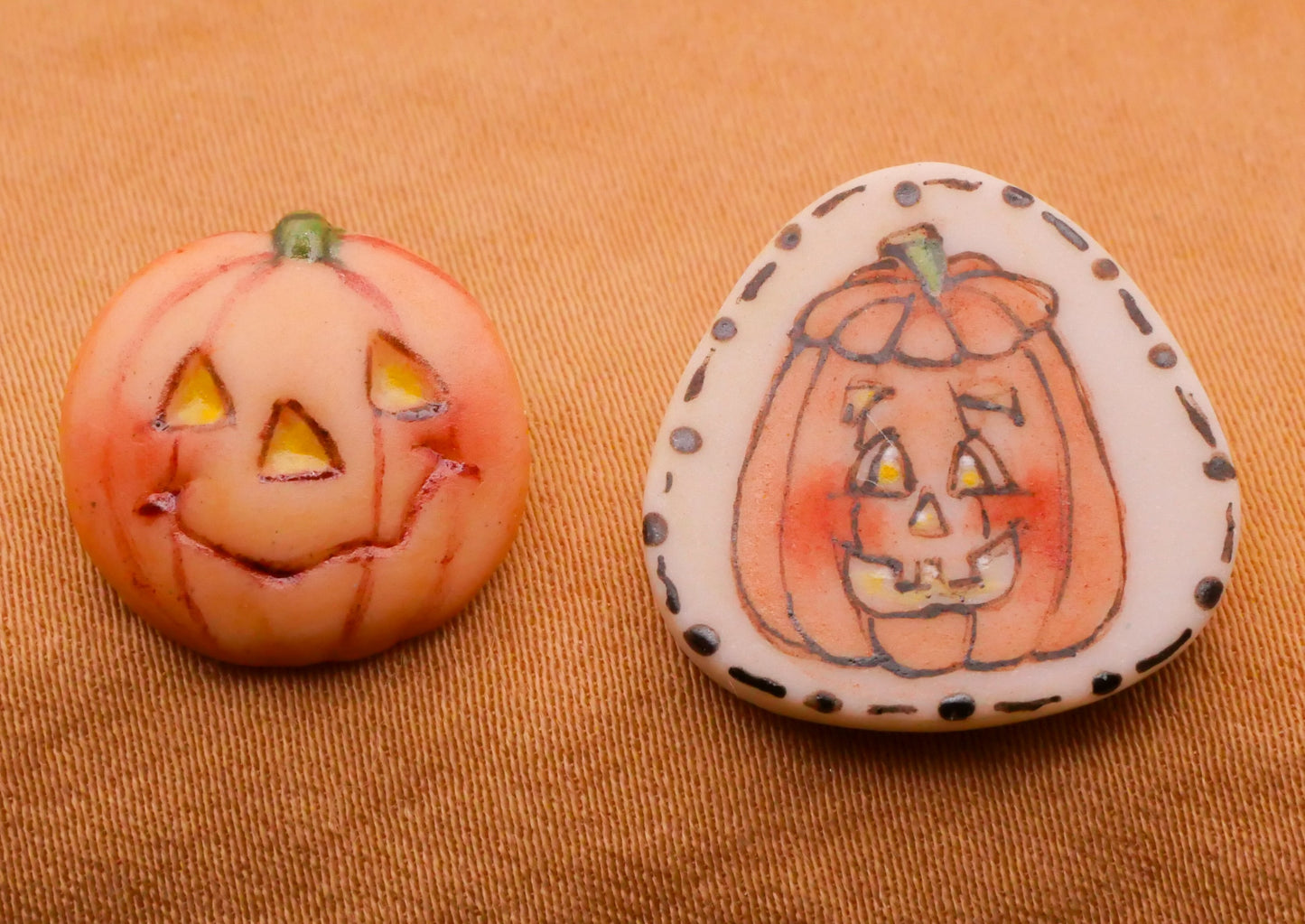 Jack O' Lantern Pumpkin Hand-Painted Porcelain Ceramic Button Various 14-18mm