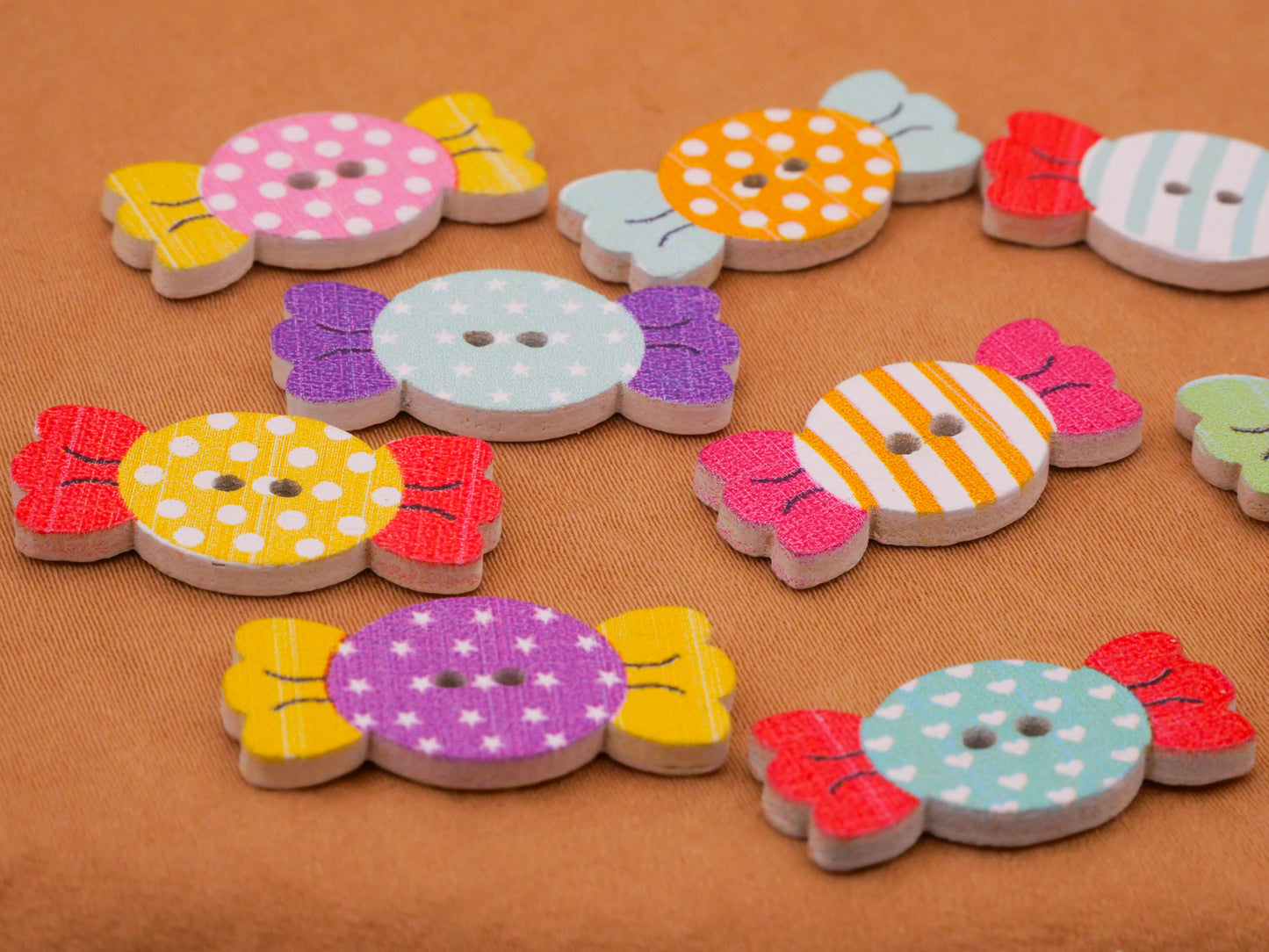 Candy Wrapped Stripe Sew-Thru Wood Set of Ten Buttons 12x25mm