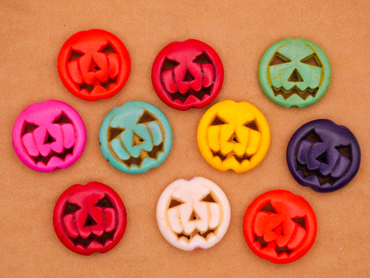 Jack O' Lantern Pumpkin Carved Stone Set of Ten Beads Embellishments 15mm