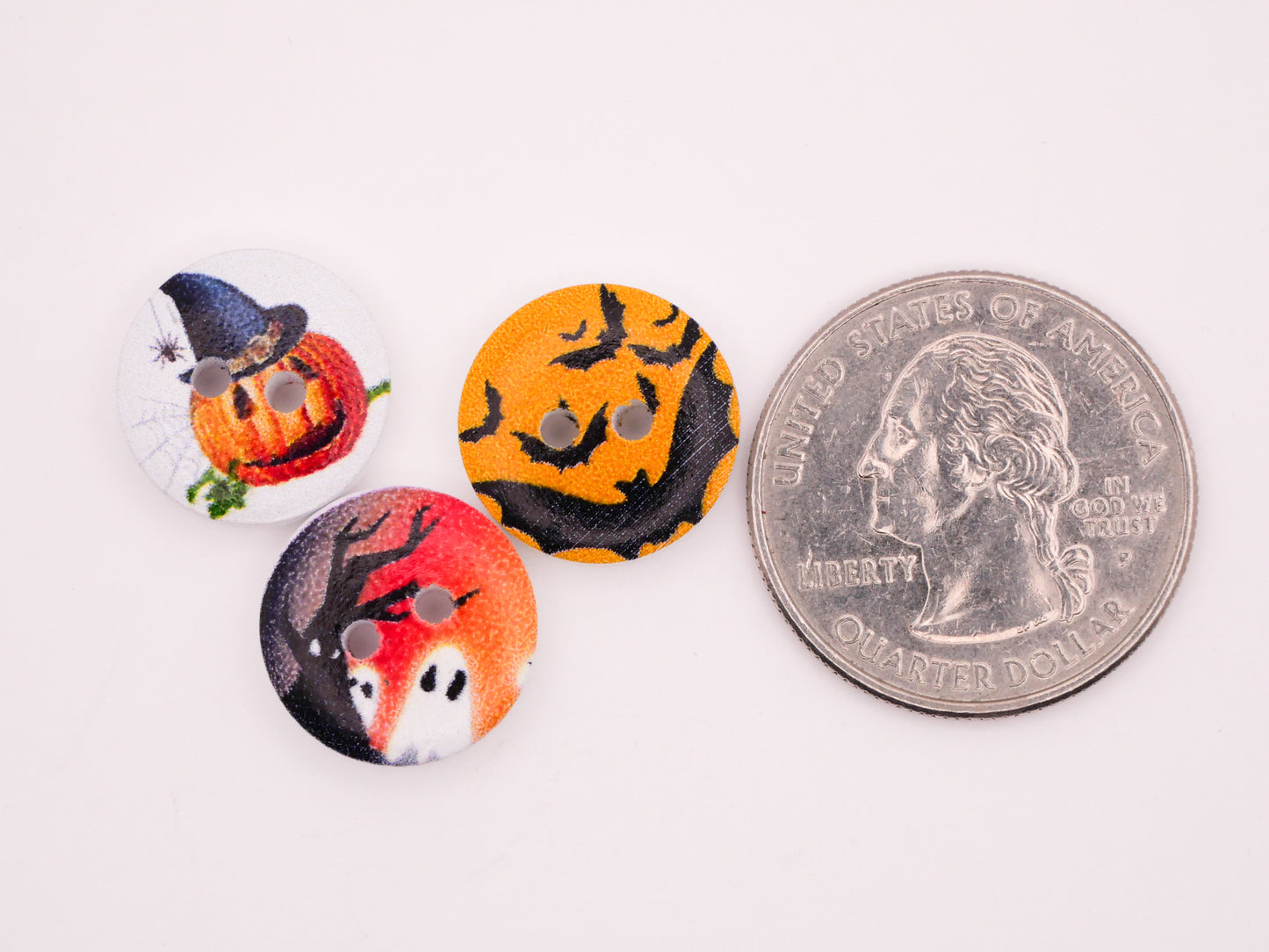 Halloween Pumpkin Witch Bats Moon Wood Set of Twenty Buttons 15mm