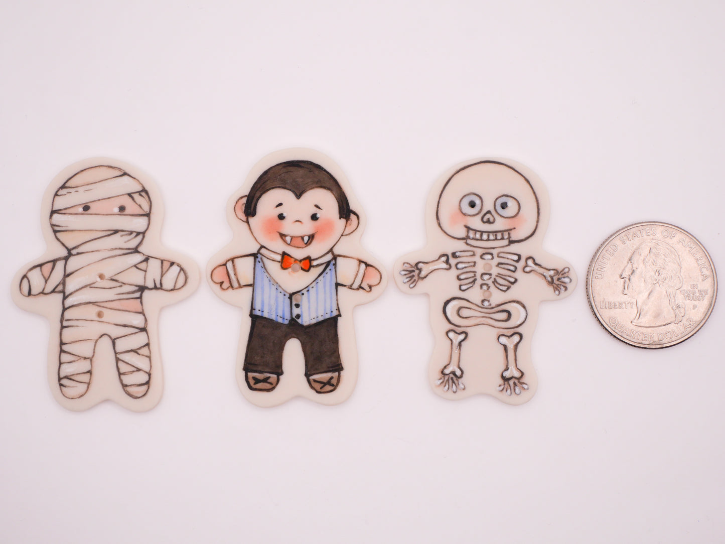 Monster Mummy Dracula Skeleton Halloween Hand-Painted Porcelain Ceramic Button Various 35-50mm