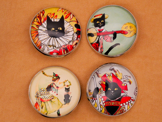 The Black Cat Magazine Illustration Glass Dome Silver Metal Button Various 27mm