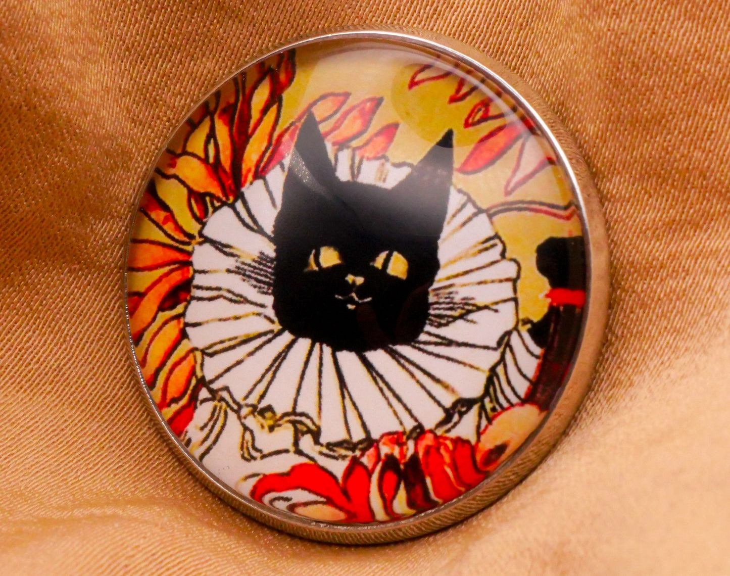 The Black Cat Magazine Illustration Glass Dome Silver Metal Button Various 27mm