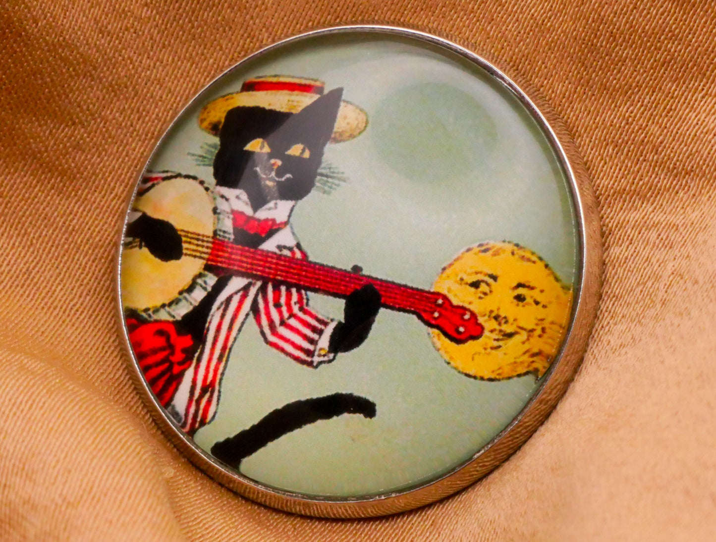 The Black Cat Magazine Illustration Glass Dome Silver Metal Button Various 27mm