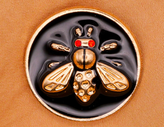 Insect Red Rhinestone Eyes Black Enamel Metal Button 25mm