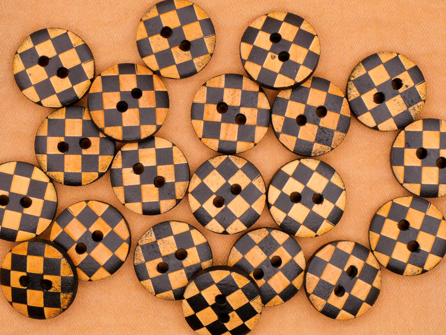 Check Checkerboard Wood Set of Twenty Buttons 15mm