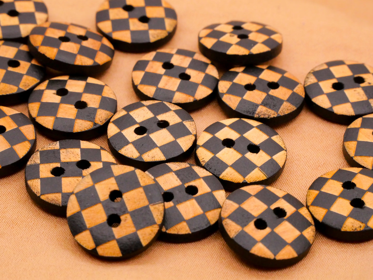 Check Checkerboard Wood Set of Twenty Buttons 15mm