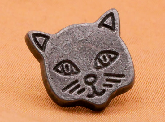 Cat Kitty Face Gunmetal Metal Button 12mm