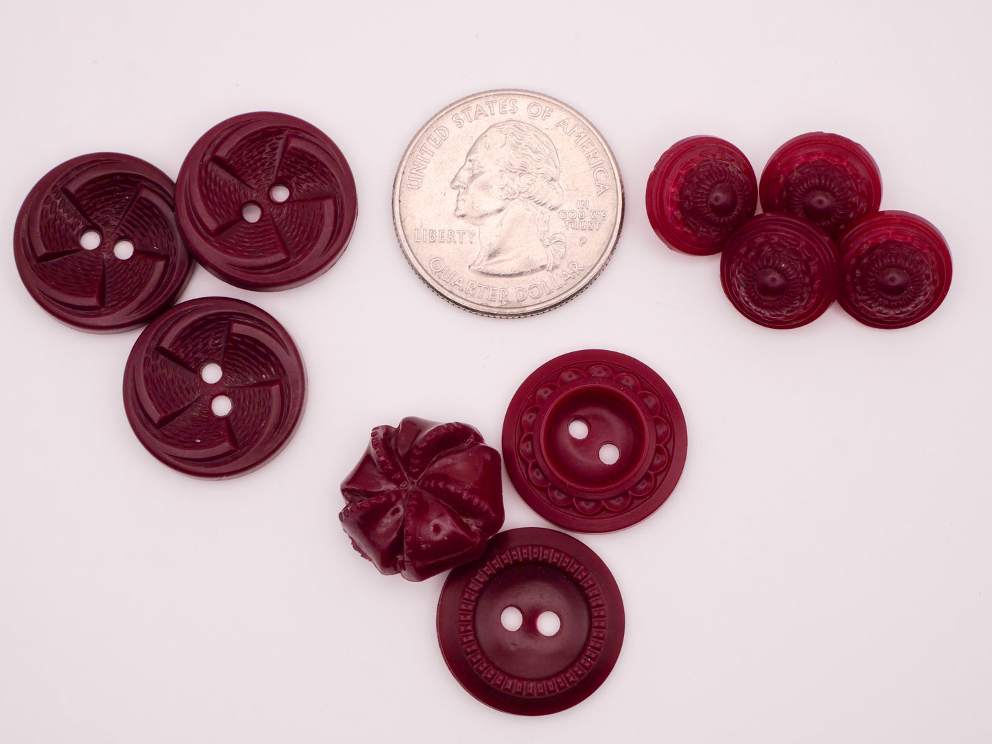 Maroon Burgundy Wine Vintage Plastic Set of Buttons Various 13-19mm