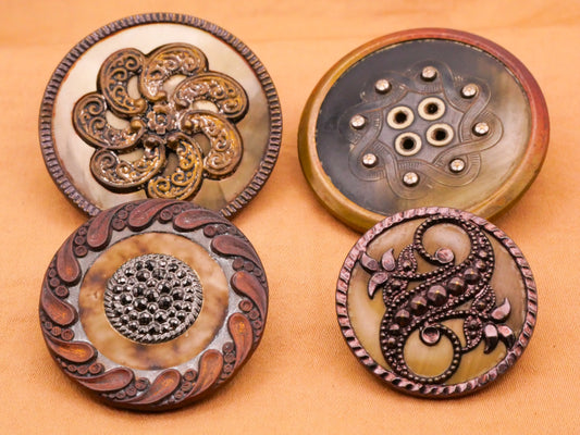 Victorian Celluloid Swirl Star Steel Cut Metal Button Various 27-38mm