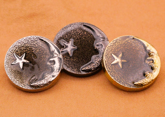 Moon Star Enamel Silver Gunmetal Gold Metal Button Various 20mm