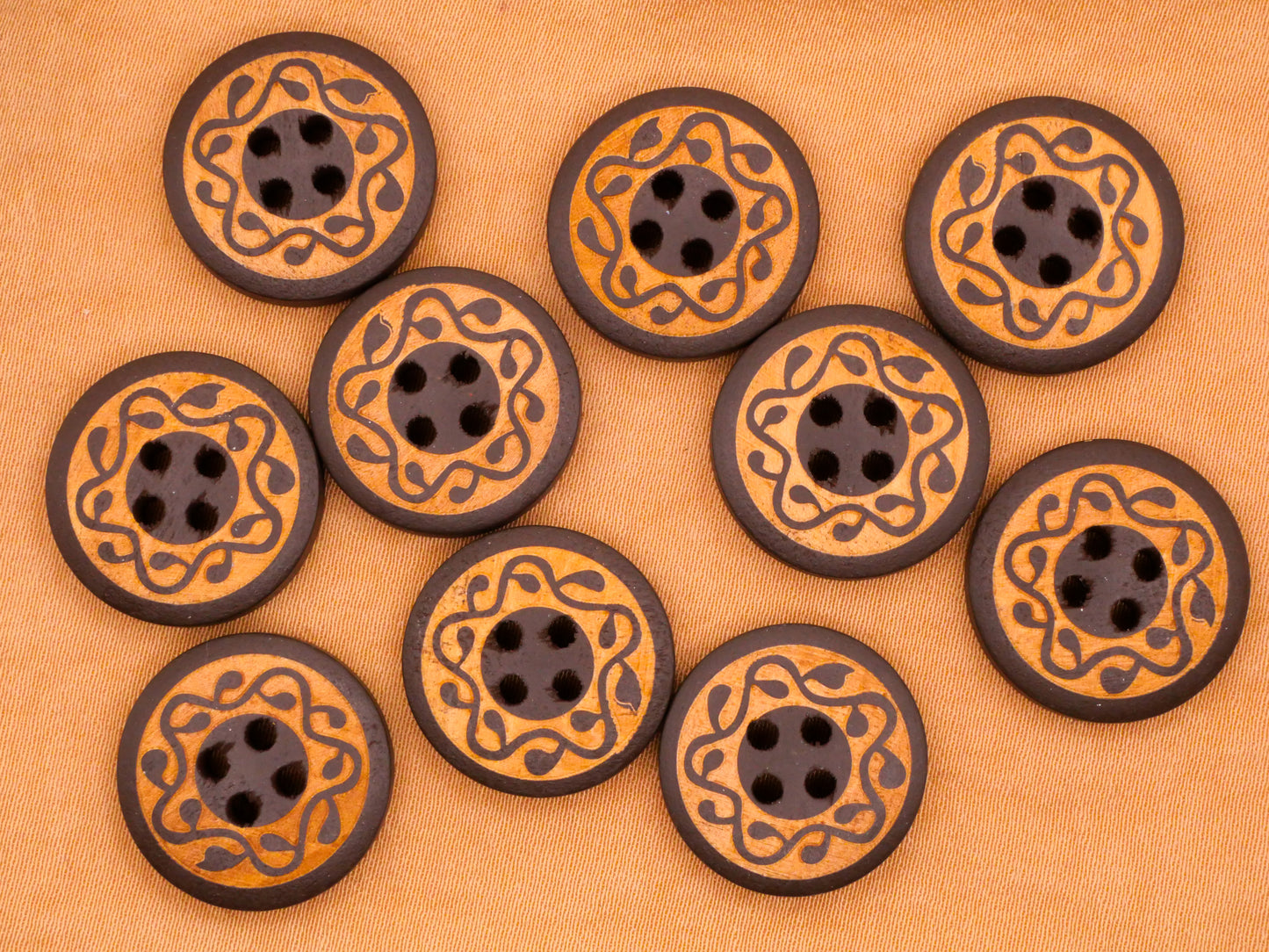 Pentagram Star Leaf Wreath Wood Set of Ten Buttons 18mm