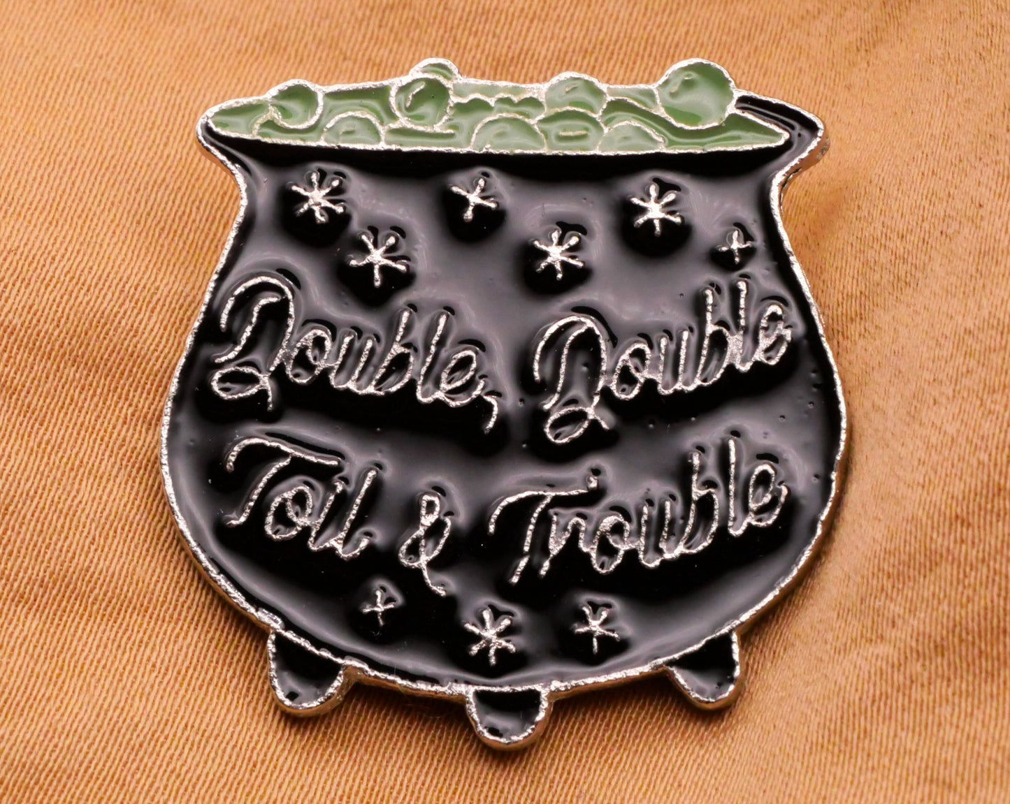 Witch Cauldron Double Double Toil and Trouble Verbal Enamel Metal Button 28mm