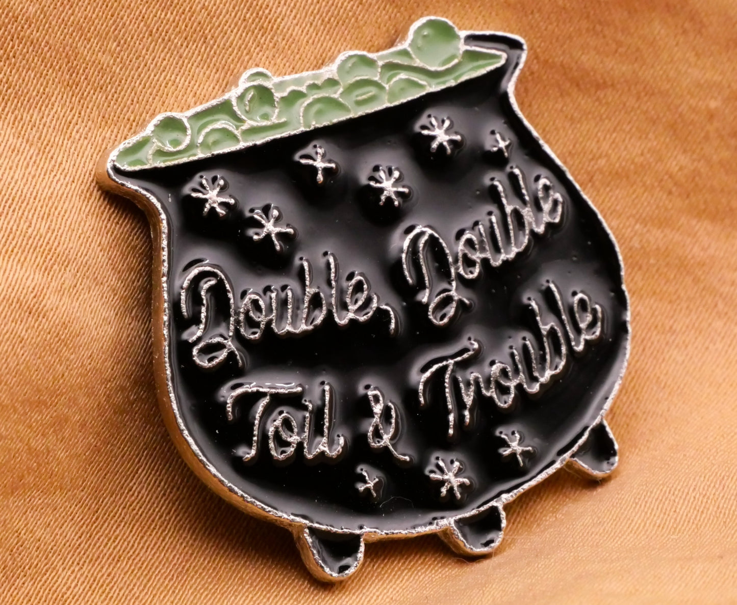 Witch Cauldron Double Double Toil and Trouble Verbal Enamel Metal Button 28mm