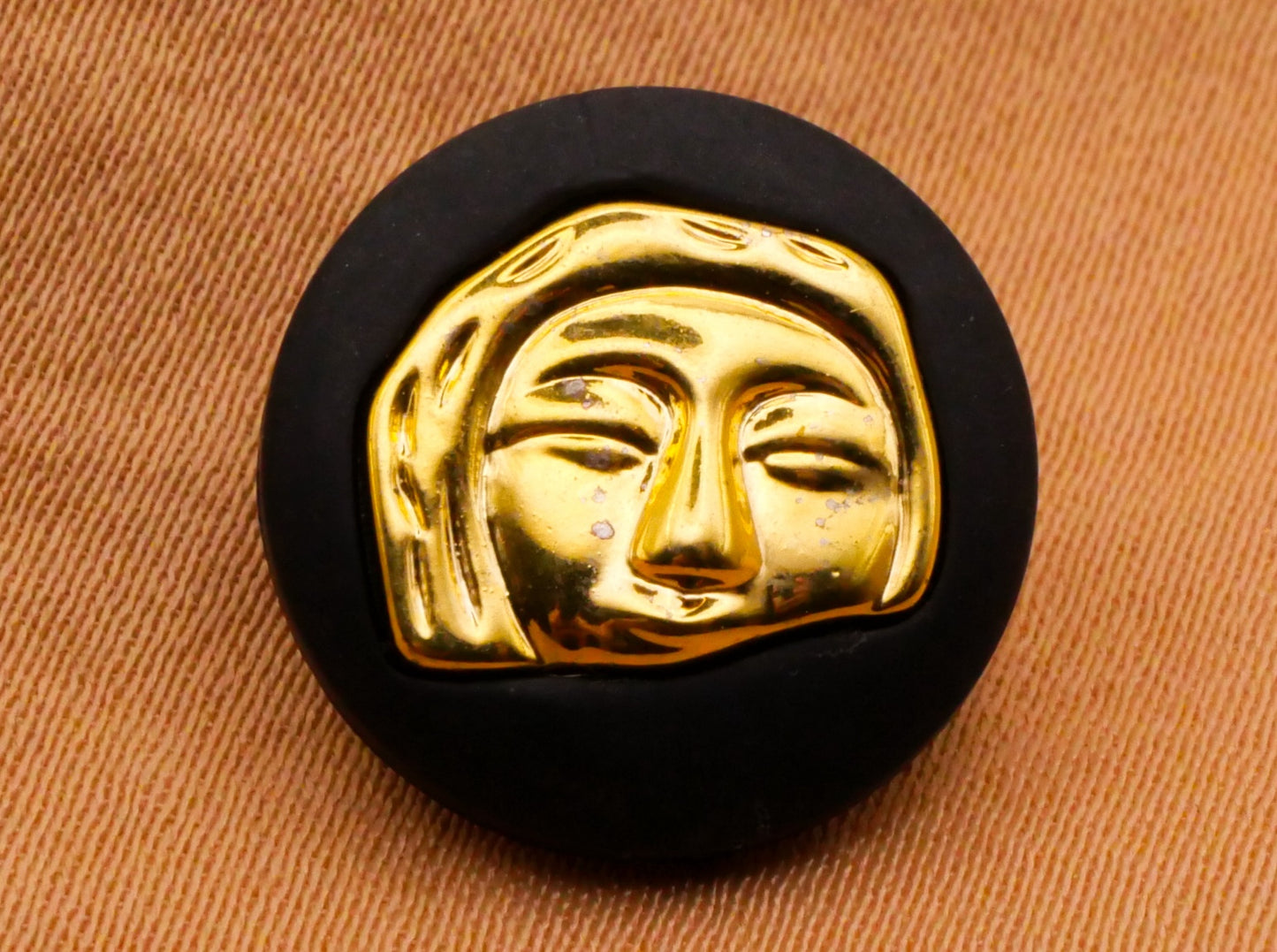 Mask Face Gold Black Plastic Pair of Buttons 15mm