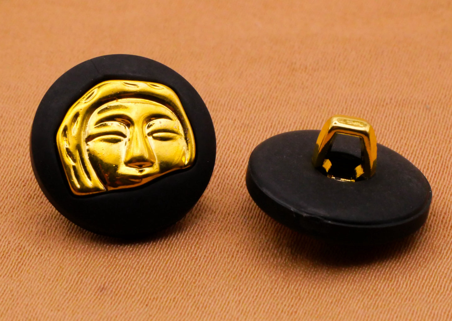 Mask Face Gold Black Plastic Pair of Buttons 15mm