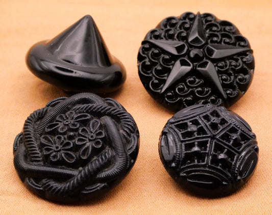 Witch Hat Star Black Navy Vintage Glass Button Various 18-23mm