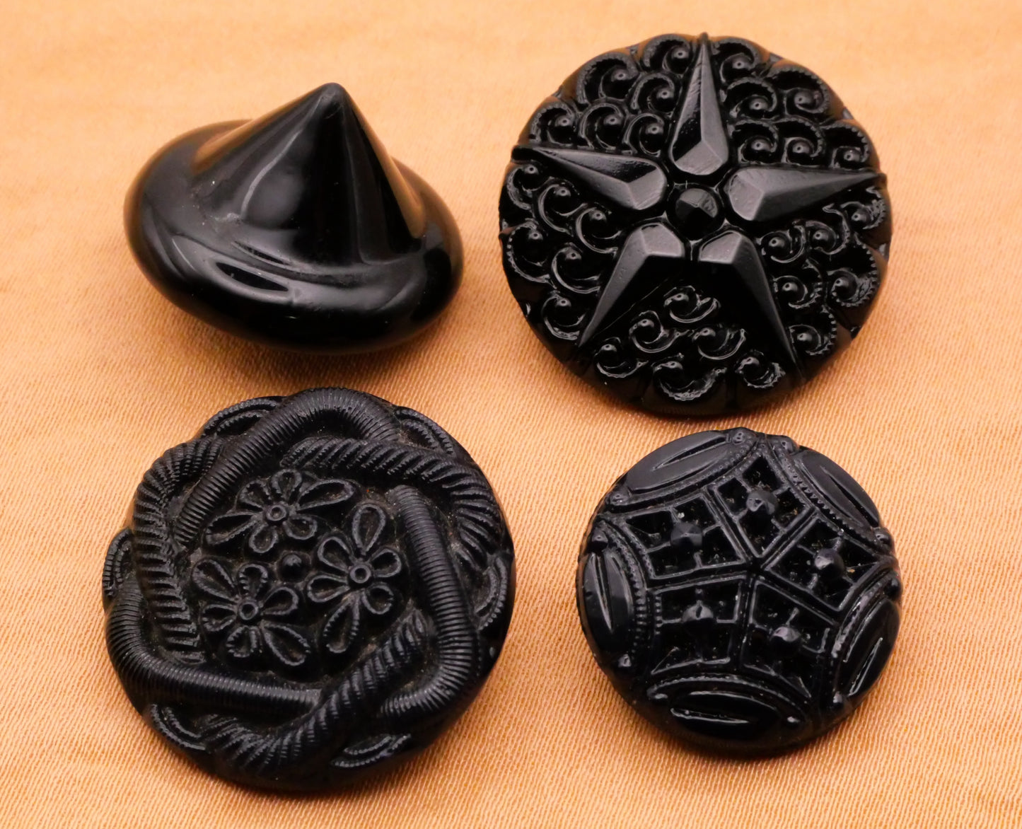 Witch Hat Star Black Navy Vintage Glass Button Various 18-23mm