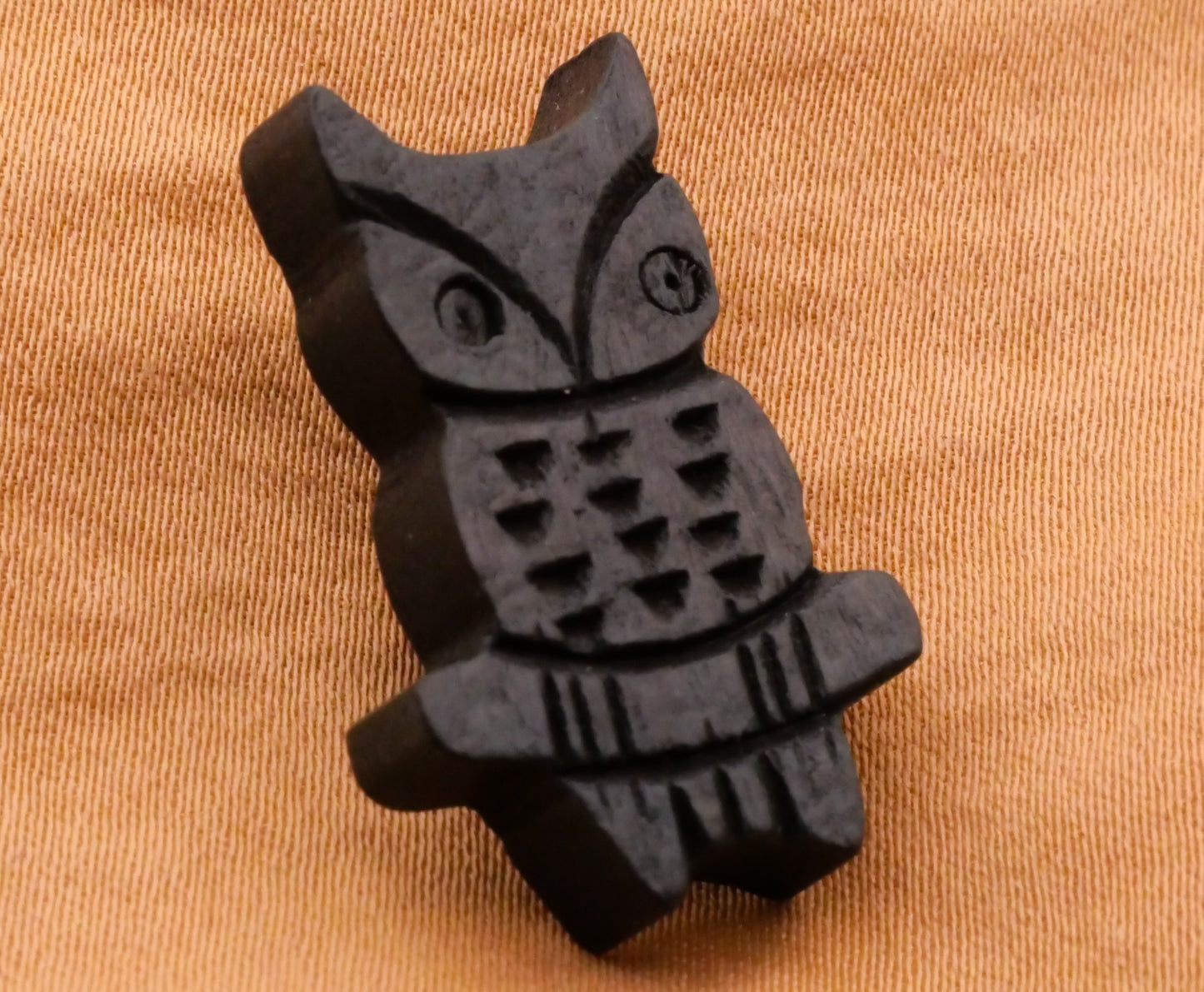 Owl Carved Wood Brown Black Vintage Button Various 18x26mm