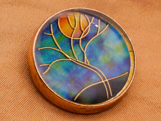 Tree Fall Full Moon Resin Plastic Gold Metal Button 18mm