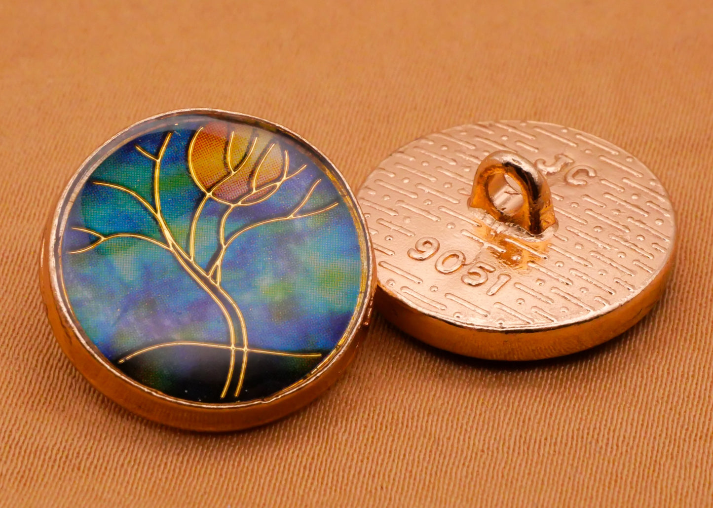 Tree Fall Full Moon Resin Plastic Gold Metal Button 18mm