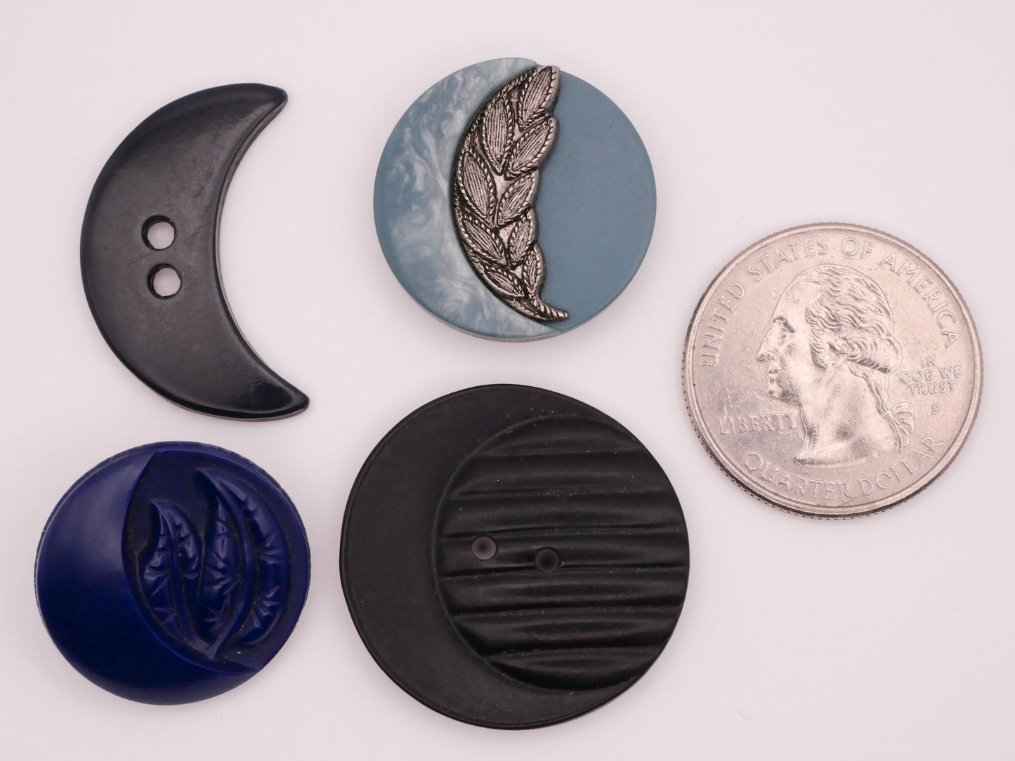 Crescent Moon Black Blue Vintage Plastic Button Various 18-28mm