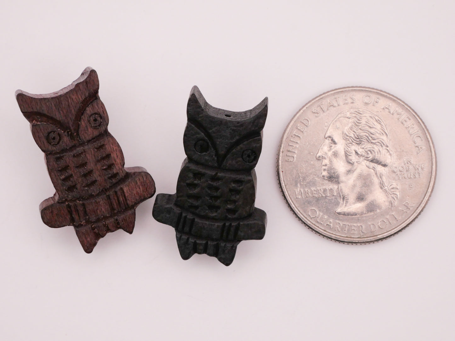 Owl Carved Wood Brown Black Vintage Button Various 18x26mm