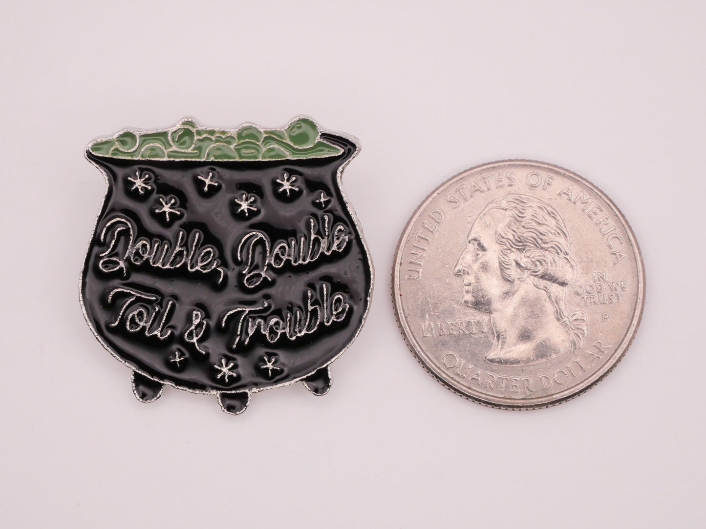 Witch Cauldron Double Double Toil and Trouble Verbal Enamel Metal Button 28mm