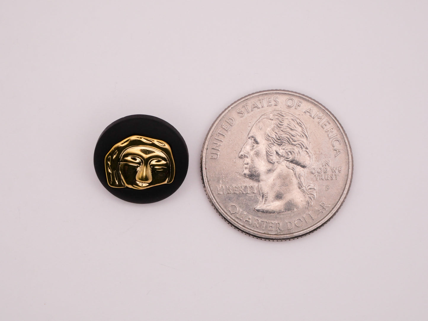 Mask Face Gold Black Plastic Pair of Buttons 15mm