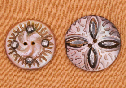 Sun Cross Carved Smoky Mother of Pearl Steel Cut Button Various 16-18mm