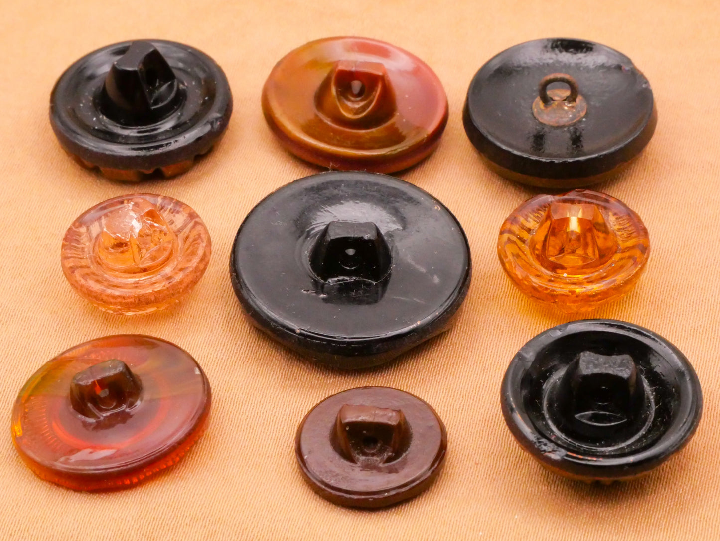 Metallic Vintage Glass Brown Cognac Mustard Button Various 14-22mm