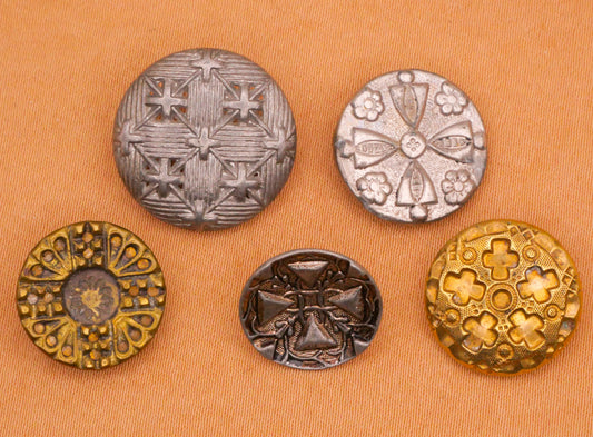 Cross Design Pattern Antique Metal Button Various 14-18mm