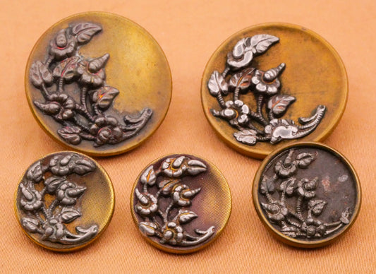 Floral Arrangement Crescent Textured Background Metal Button Various 17-26mm