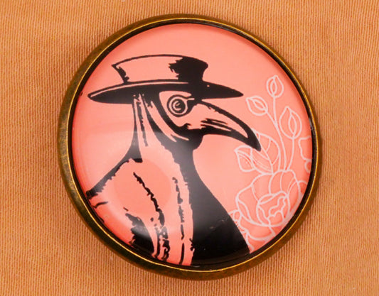 Plague Doctor Mask Flowers Glass Bronze Metal Button 28mm