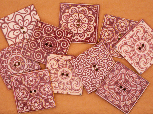 Terracotta Tile Old World Look Wood Set of Ten Buttons 30mm